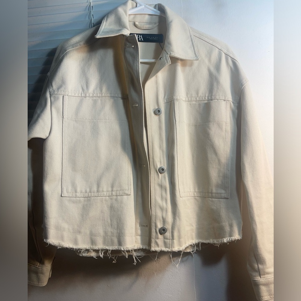 Zara cream coat mini cropped xs